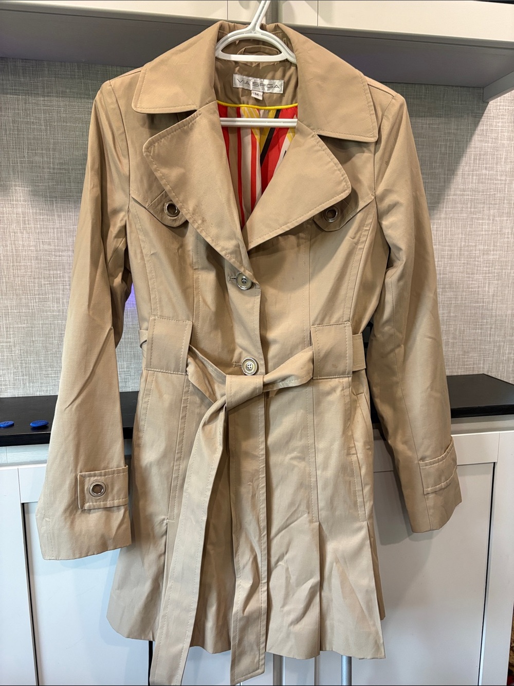 Via Spiga Tan Trench Coat with Waist Tie